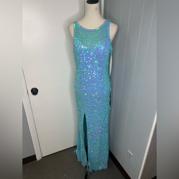 Primavera Couture Sparkling Sky Blue Gown - Picture 2 of 9